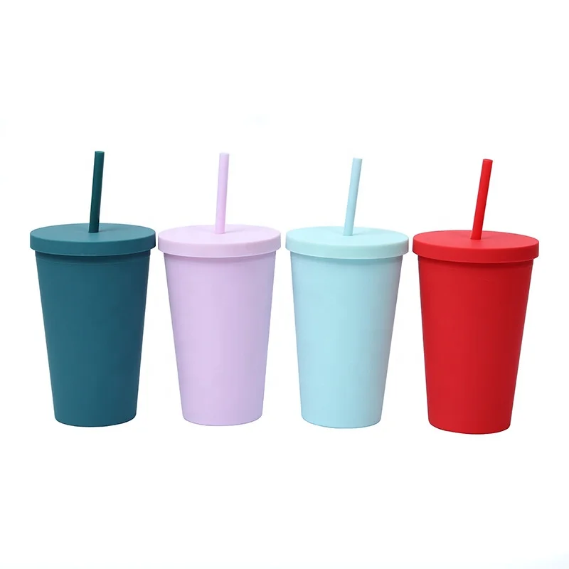 Wholesale Summer Double Wall 16OZ Muticolorful  Tumbler No Circle Diamond Matte Tumbler Stud Plastic DiamaondCup Drink Straw Lid