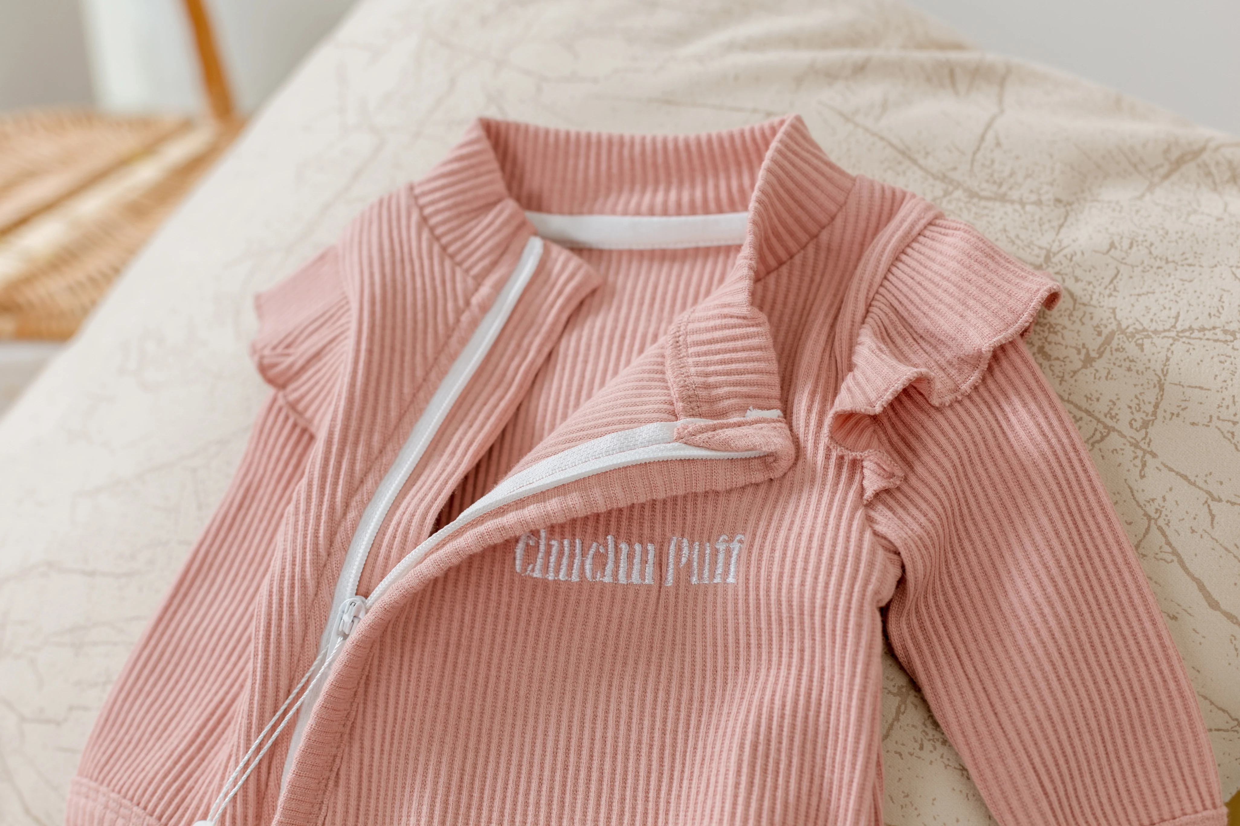 Newborn Spring Baby Girl Waffle Knit Rompers Zipper Ruffle Bodysuit Flutter Jumpsuit Fall Playsuit One Piece Outfit Clothes