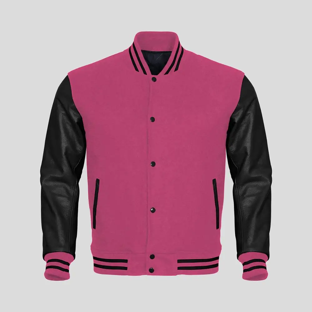 
Plain Wool Body Varsity Jacket With Leather Sleeves Wholesale Bomber Jackets For Men Custom Embroidery Mens Jacket 