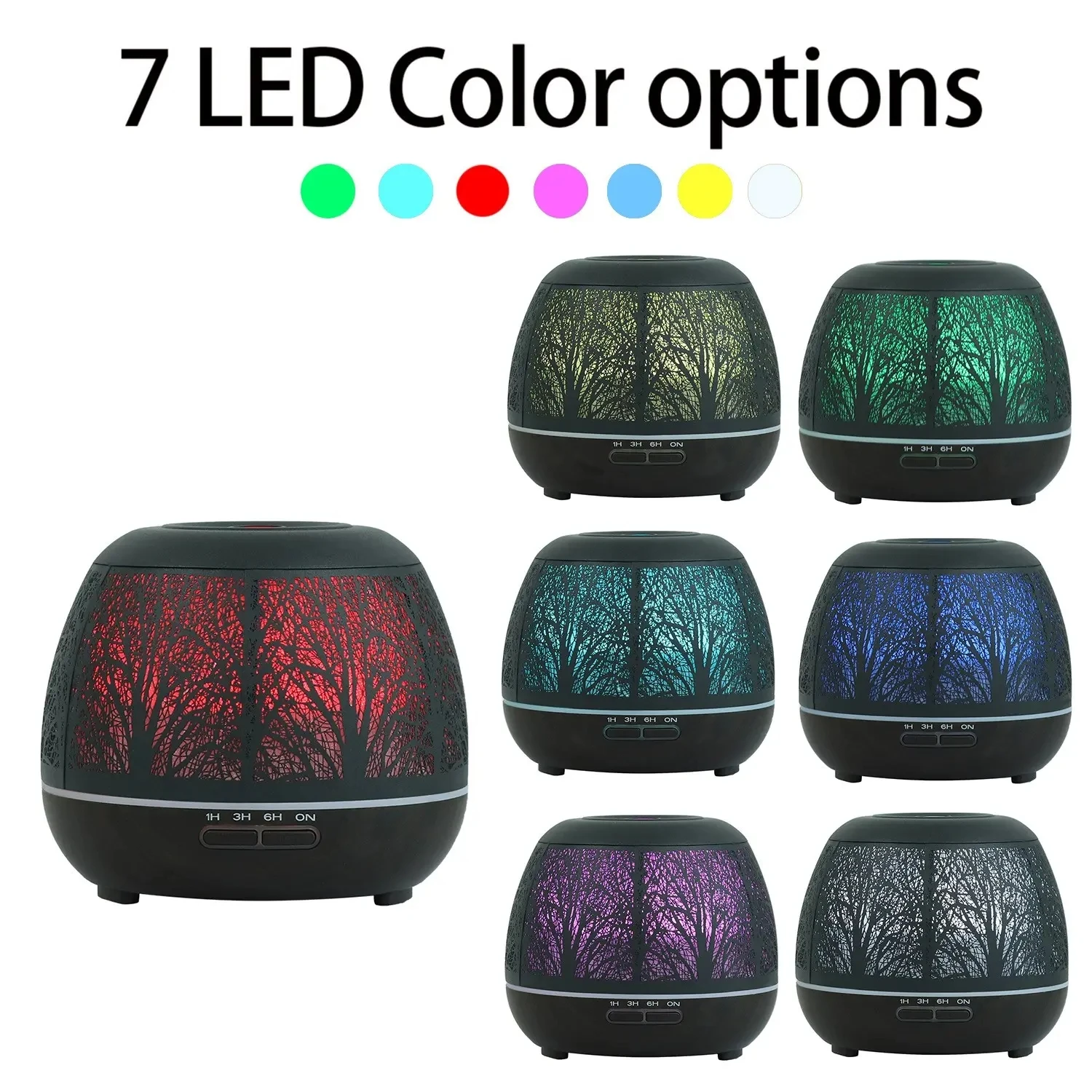 Essential Oils Aroma Diffuser Metal Tree 400ML Timed Aromatherapy Oils Diffusers Ultrasonic Humidifier with 7-Color LED Lighting