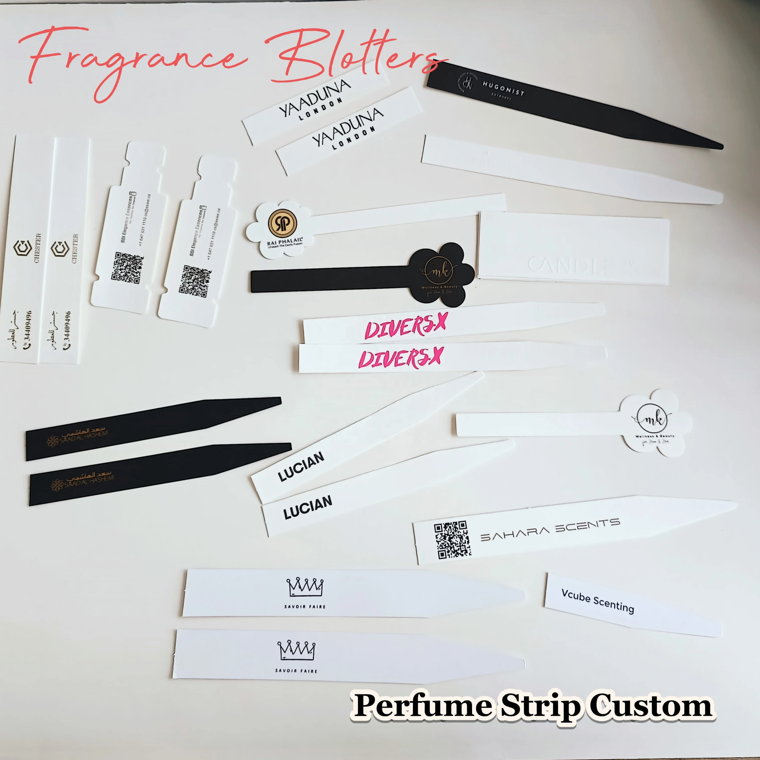 custom logo perfume test strip cotton white paper black printing fragrance blotter tester card