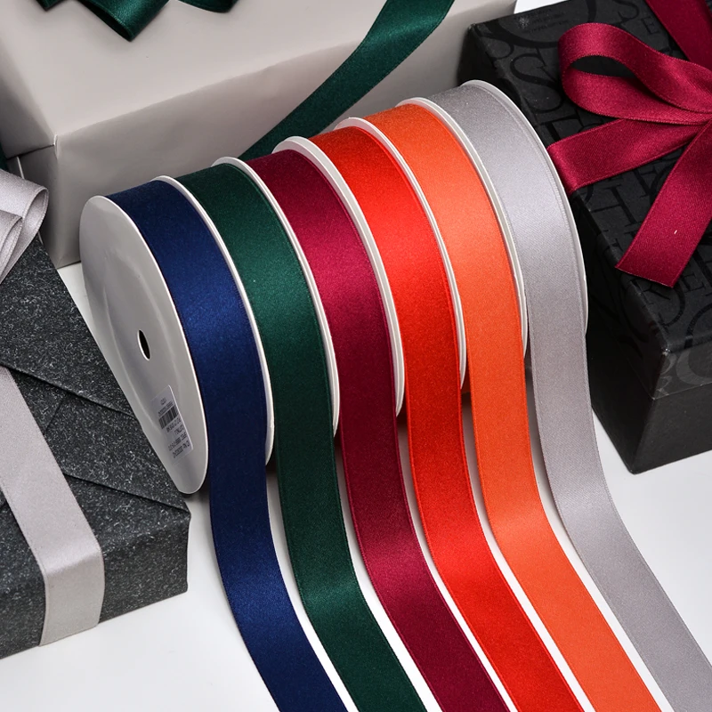 Custom Silk Red Ribbon Roll 19MM 100 Yard Polyester Cotton Ribbon For Small Gift Bags Flower Packaging