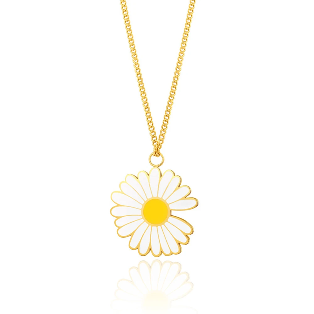 Jewelry Stainless Steel DVP Gold Plating Waterproof Sunflower Enamel Necklace Jewelry Women