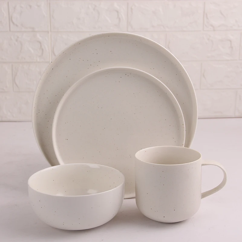 Matte White Sesame Point Porcelain Plate Tableware 16pcs Dinner Set Bowl Mug Ceramic Dinnerware Sets Luxury