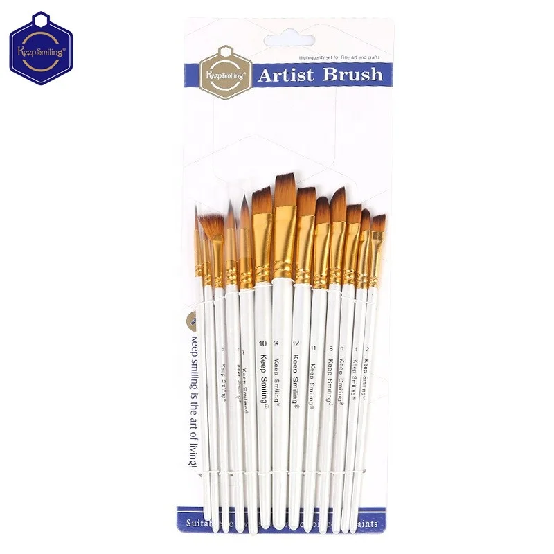 Keep Smiling 13pcs High Grade Nylon Hair Acrylic Paint Brush Set For Acrylic Watercolor Gouache Oil Painting