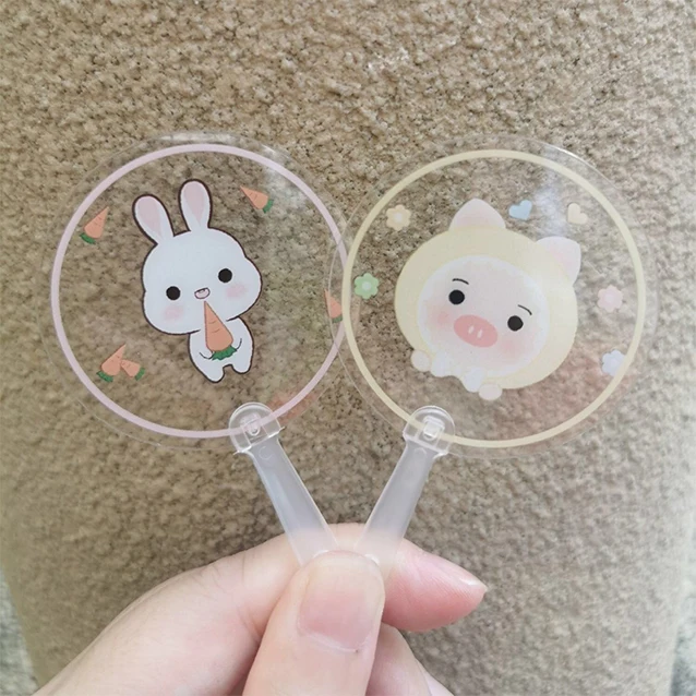 Custom mini clear hand fans transparent plastic picket for kpop