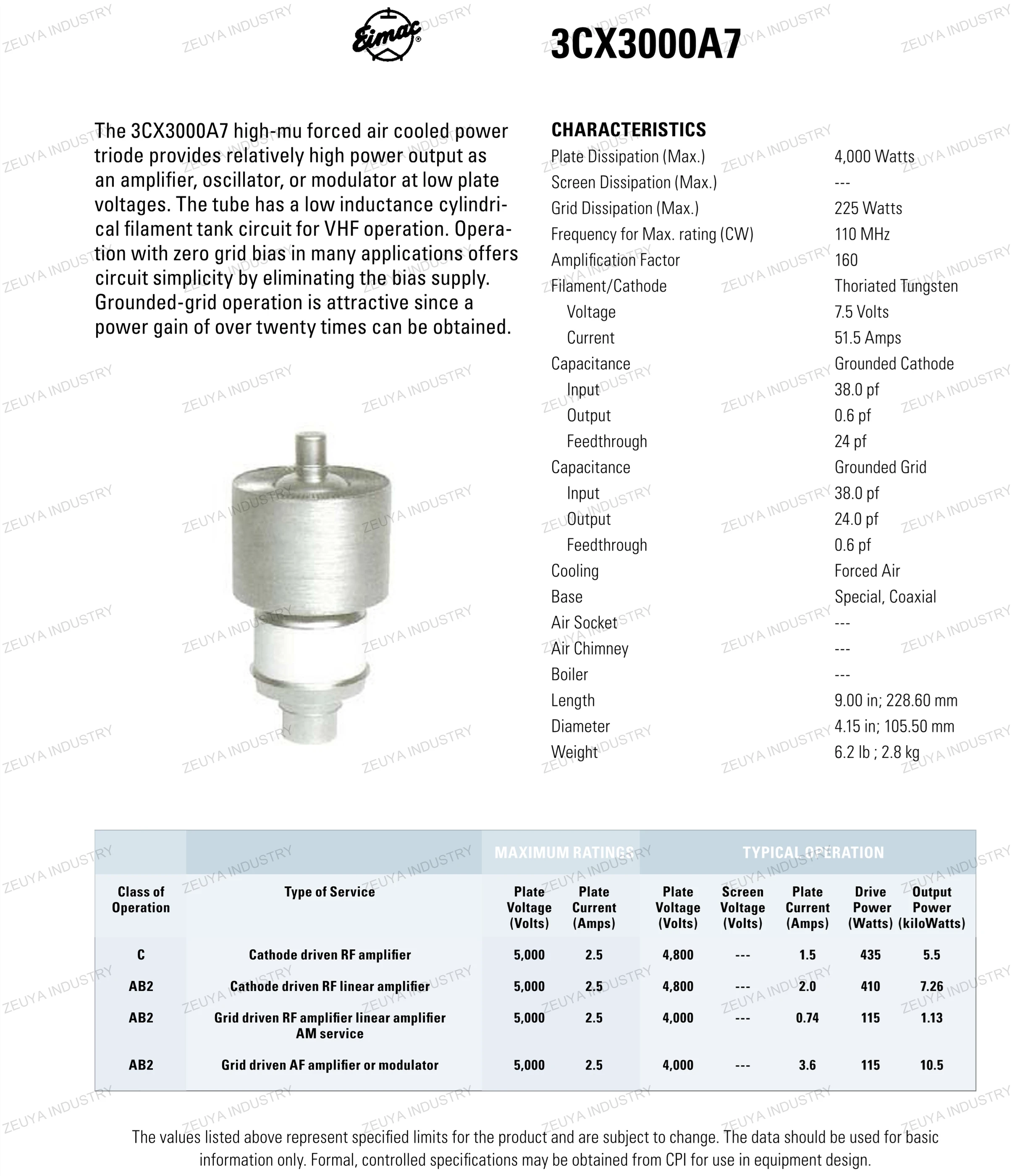 Amplifiers RF Oscillator Oscillation Tube Lamp Vacuum Tube 3CX3000A7 EIMAC