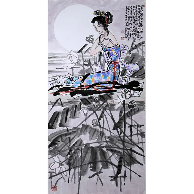 New Chinese Style  Background Wall Decoration abstract ink  Painting girl painting for living room