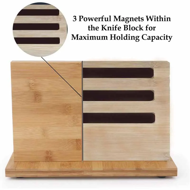100% Натуральный Бамбуковый двухсторонний деревянный магнитный блок для ножей, стильный и современный магнитный держатель для ножей для демонстрации и организации