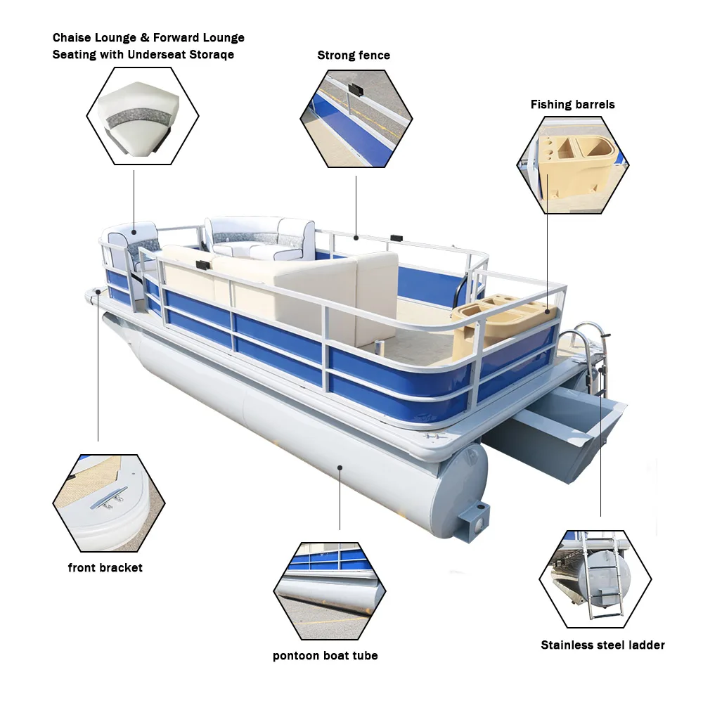 Kinocean High-End 4-Person Aluminum Pontoon Boat Electric Sport Fishing Boat for Lake & River with Outboard Engine Included