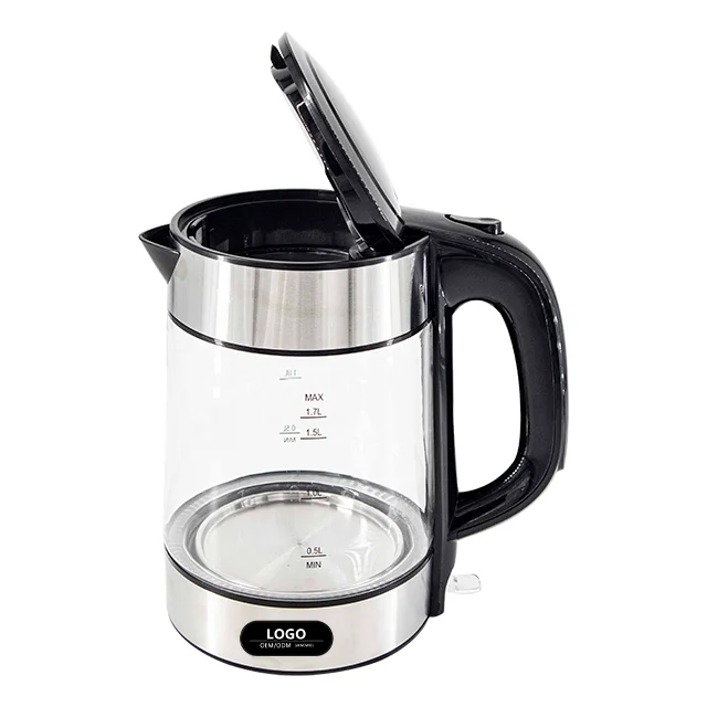 Household Fast Water Boiling glass electric water kettle Transparent jug with Plastic anti scalding handle