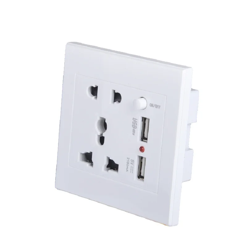 Usb настенная розетка с переключателем AC 240V 10A Тип разъема для зарядки: USB 5V 2.1A 86*86 белого и золотистого
