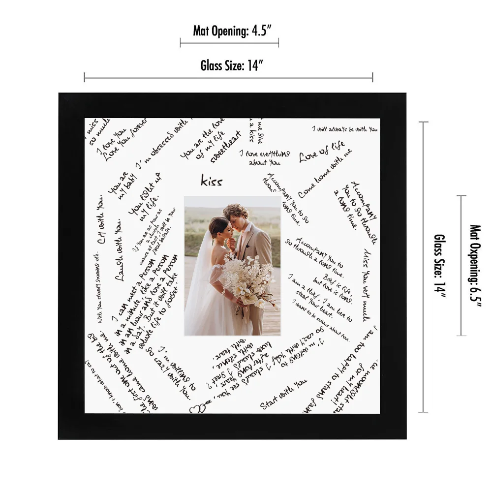 14x14 Black Wedding Signature Picture Frame Displays 5x7 Photo with Polished Glass 12x12 Square Photo Frame