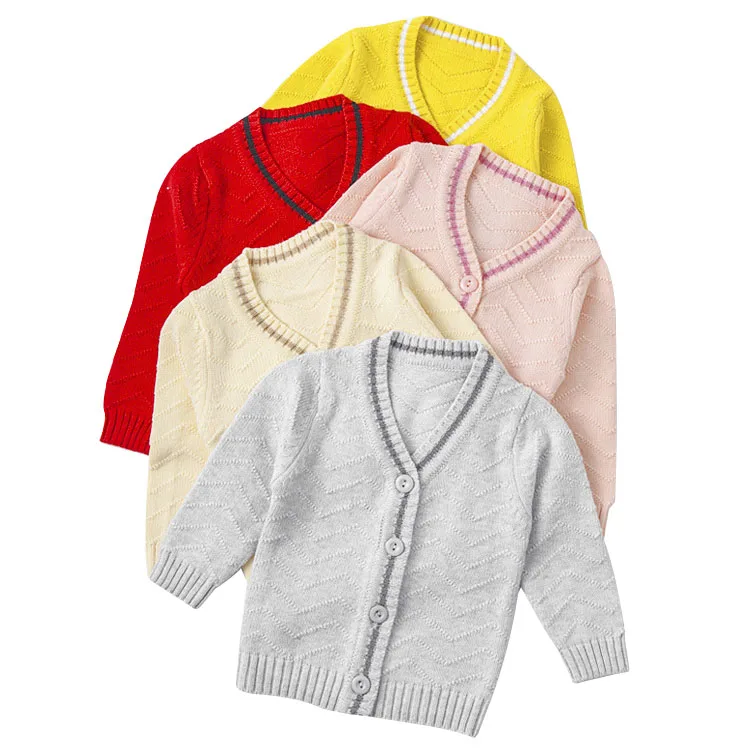
Pure color spring and autumn V-neck baby sweater baby girls knitted cardigan sweater 