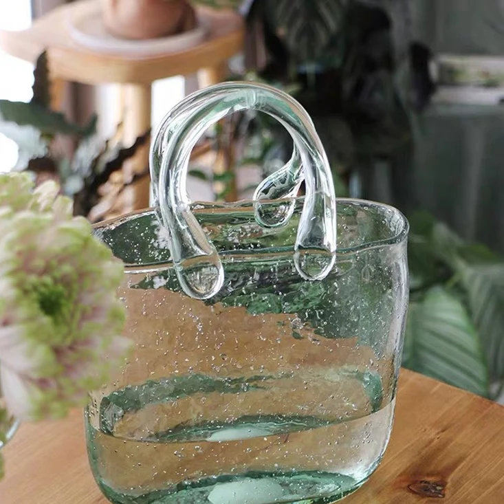Modern Decoration Maison Clear Fish Tank ,Crystal Glass Flower Vase Handbag for Home Decor