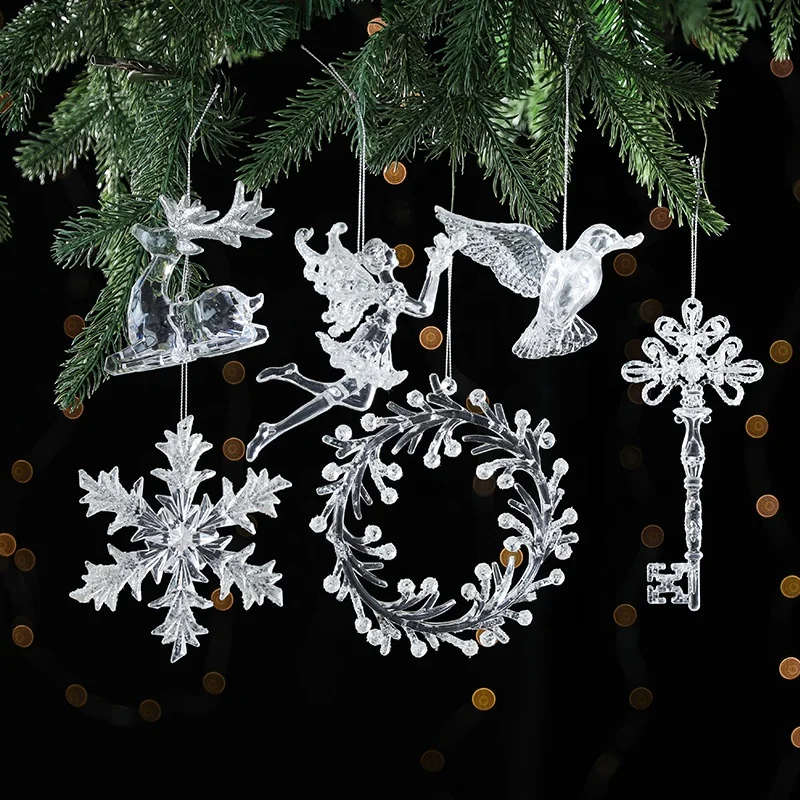Hot selling transparent hanging tree home decoration christmas acrylic ornaments