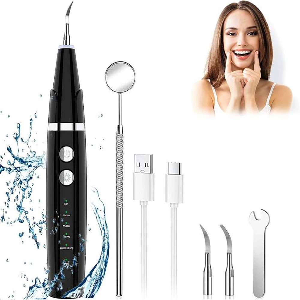 Electric Dental Calculus Remover with Toothbrush for Teeth Cleaning Stain Plaque Removal Ultrasonic Tooth Cleaner Rechargeable