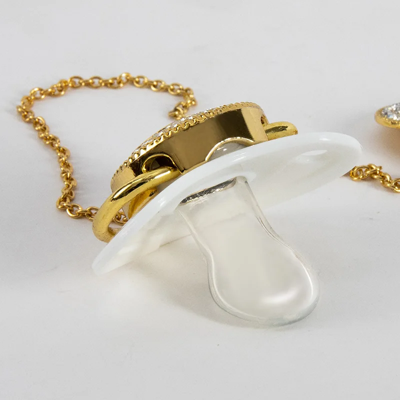 Hot Sale Newborn BPA Free Liquid Silicone  Luxury Diamond Collection Baby Pacifier & Clip Set