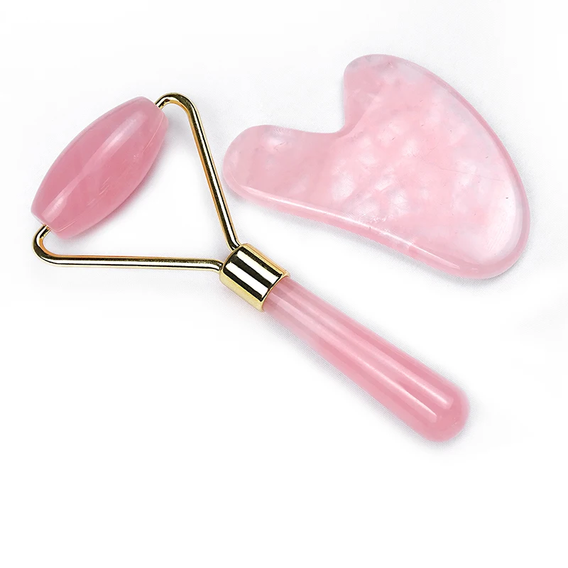 
100% Jade Body massage guasha rose quartz facial Massage Roller Pink stone crystal Jade Roller guasha set 