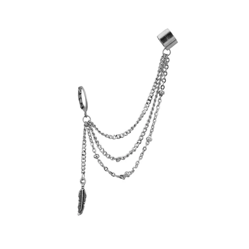 Лидер продаж, модные Многослойные серьги-кольца из нержавеющей стали с подвеской в виде пера, оптовая продажа