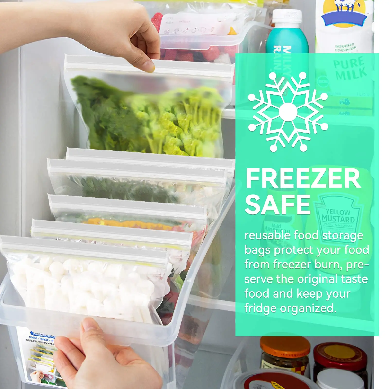 High Quality Eco Friendly Leakproof Reusable Freezer Liquid Food Storage Bag Reusable Ziplock Bags