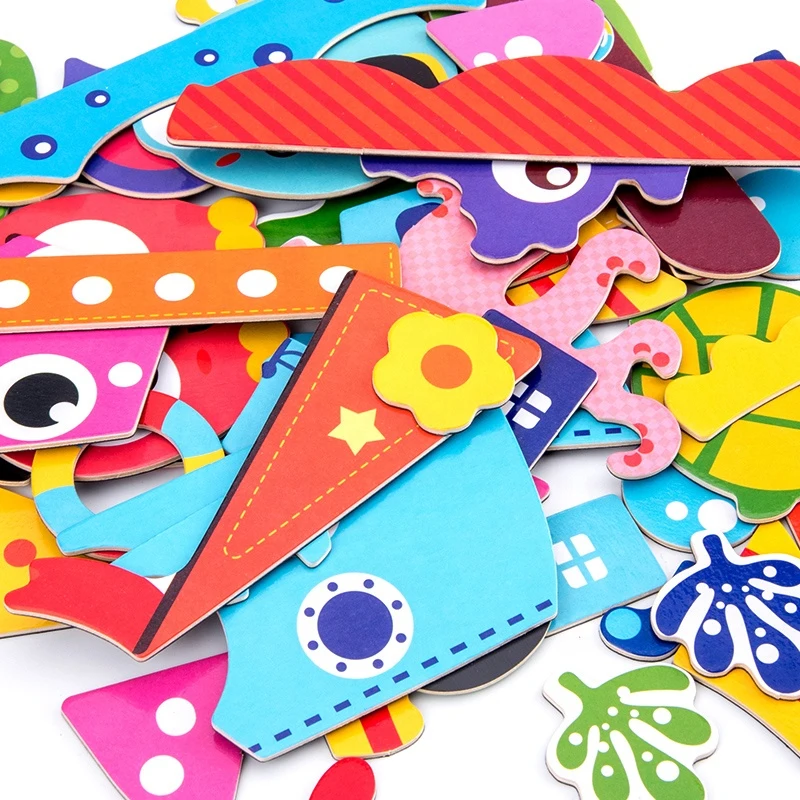 New arrival four theme interesting wooden magnetic puzzle game 3D puzzle educational game box toy set