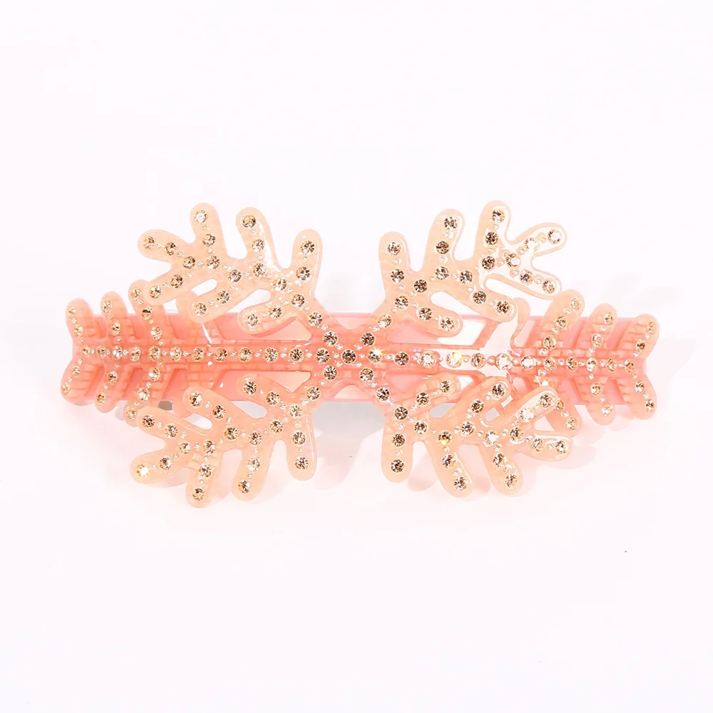 Luxurious Christmas snowflake hair clamp acetate diamond hair barrettes for thick hair