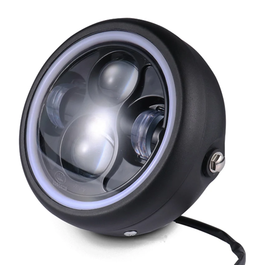 Светодиодная передняя фара для мотоцикла 6 5 Дюймов 12V светодиодные фары с ангелом пригодный Sportster Cafe Racer Подставка-поплавок Go аксессуары