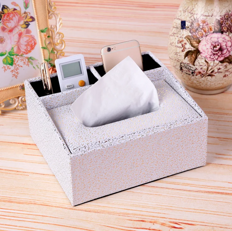 
Leather stationery Paper Holder desk organizer divider storage tissue box 