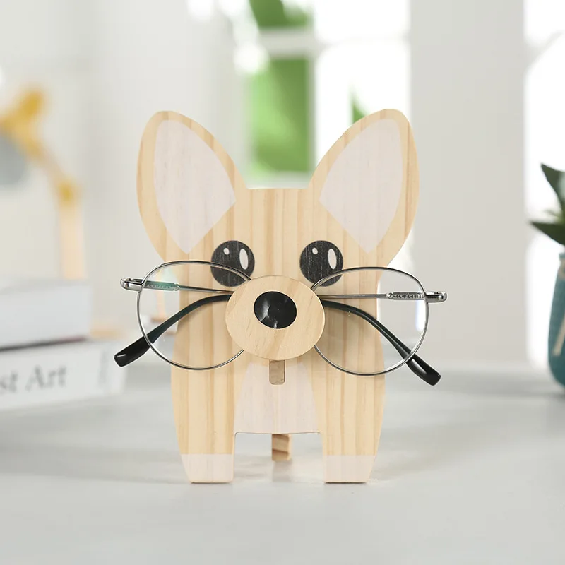 Cute dog wooden glasses rack study desktop glasses storage shelf glasses ornament jewelry display rack