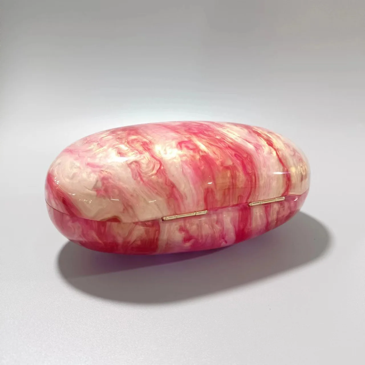 Women Wedding Party Acrylic Pink Oval Designer Clutch Marble Luxury Purse Bag