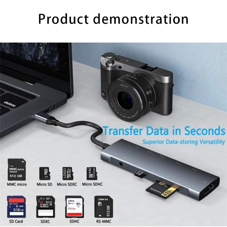 Docking Station 9 in 1 USB C Hub HD Display 4K SD TF Card Reader