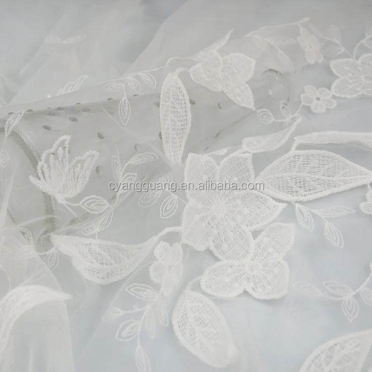 Lace Fabric with Mesh 3d Flower Lace Tulle Fabric Embroidered Eco-friendly Support