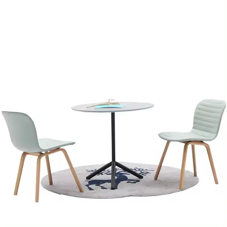 Modern Classic Curved Edges Soft Fabric Upholstered Dining Chairs With Wooden Legs