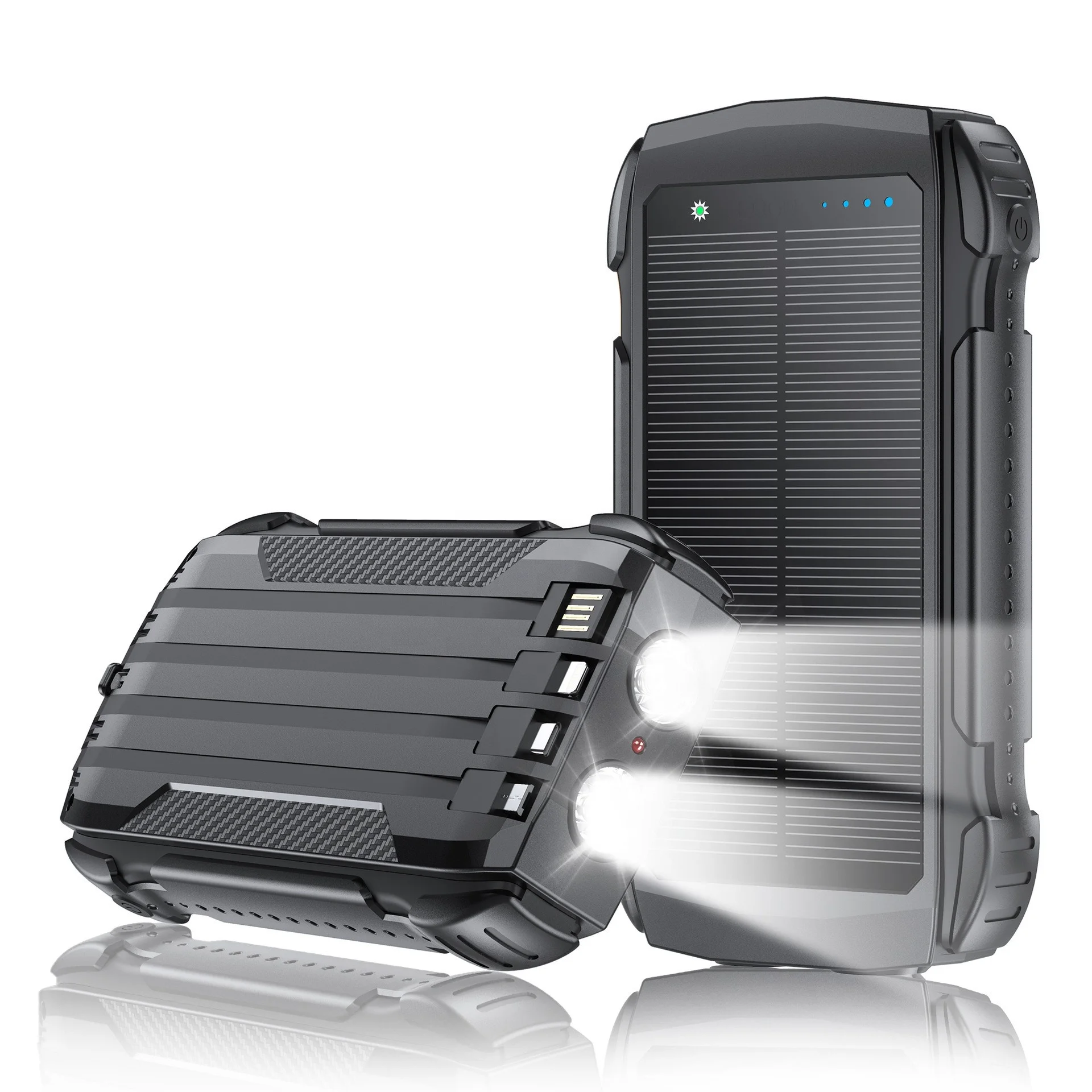 Portable charger Solar Power Bank Built Cables 20000mAh Solar Charger  External Charger Power bank With LED Light for smart phon