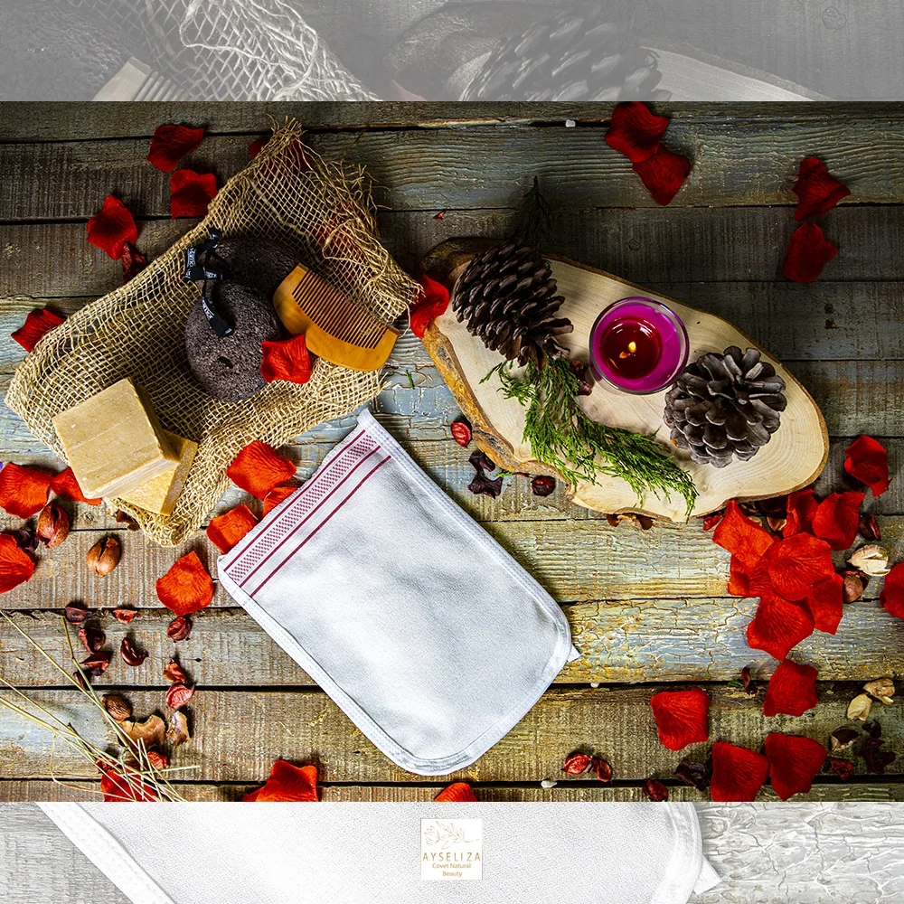 Wholesale Eco-Friendly Moroccan Kessa Bath Gloves Custom White Bag Included Exfoliating Vegan Viscose Body Sponge Brush Back
