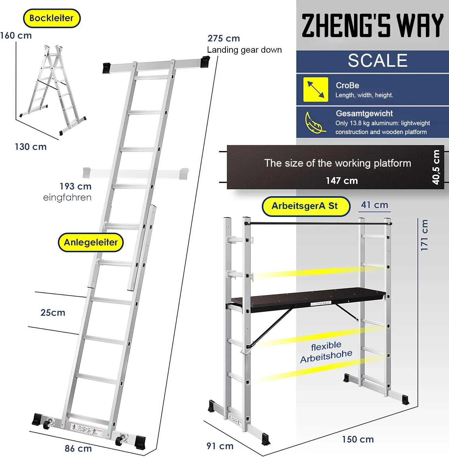 Collapsible Scaffolding Aluminium Ladder Beam Strong Safety Detachable 2x6 Steps Ladder & Scaffolding Parts