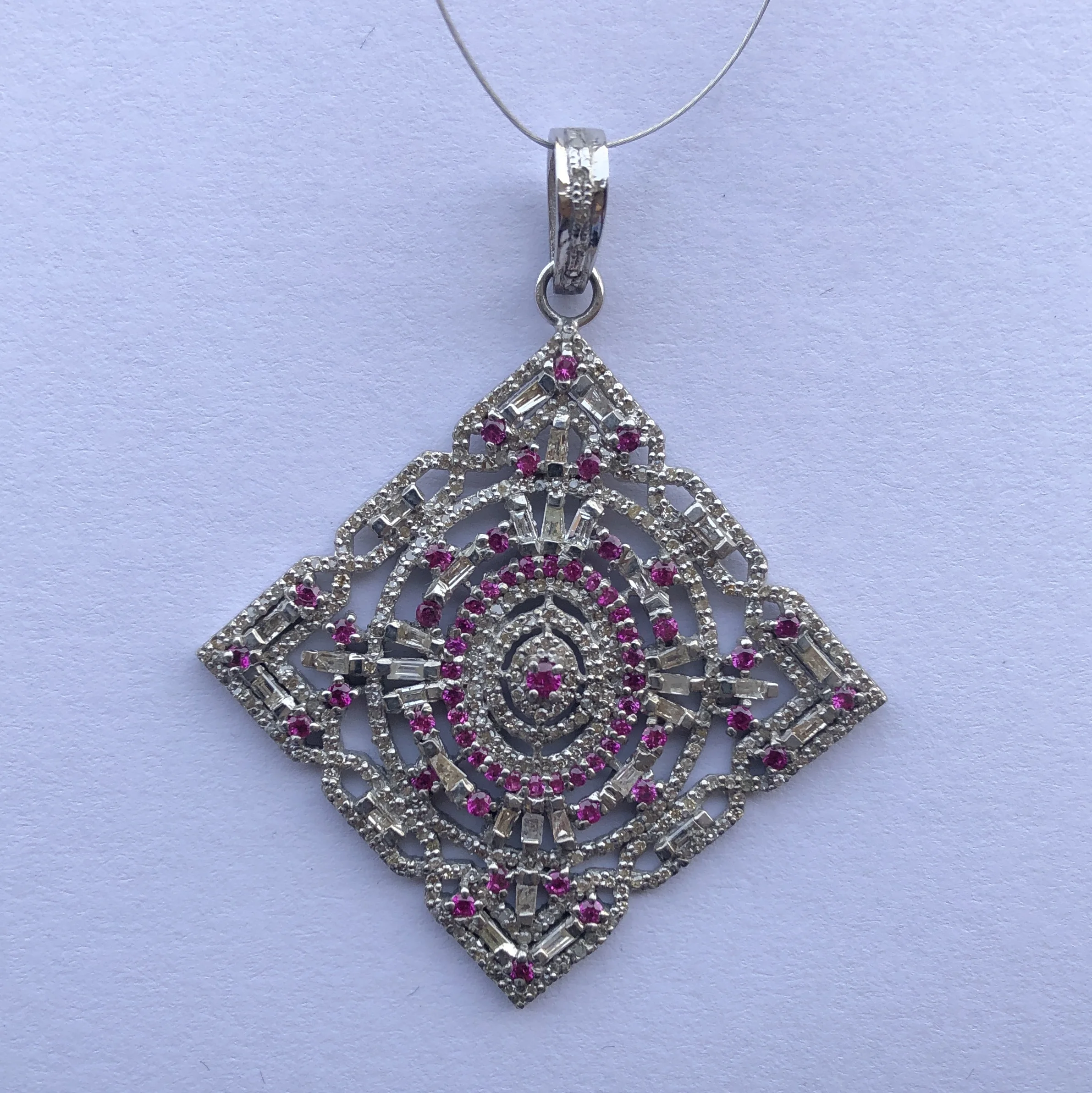 Natural Ruby Sapphire Stone Pave Real Diamond Pendant Sterling Silver Necklace Precious Wholesale Price New AAA Supplier Real