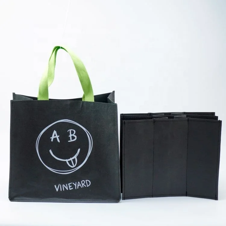 Fashion custom printed washable kraft paper bag 6 bottle wine bag portable shopping bag