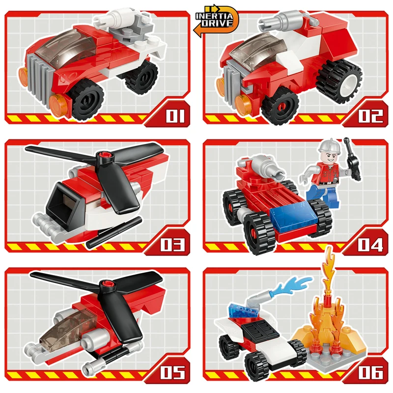 12 in 1 blind box toys fire fighter pull back car building block toys for children