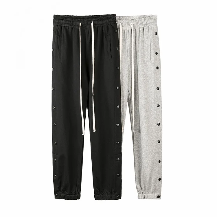 Streetwear Joggers Pants Black Gray Side Button Sweatpants Cotton Hip Hop Urban Pants Men Loose Casual Trousers for Male