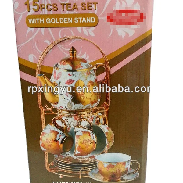 
13pcs with stand Porcelain tea set, cup and saucer, gold plated tea set 