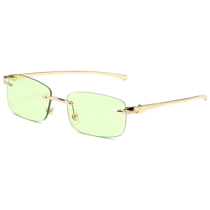 2024 Rimless Sun Glasses Gold Metal Frame UV 400 Gafas De Sol Trendy Rectangle Leopard Head Designer Sunglasses