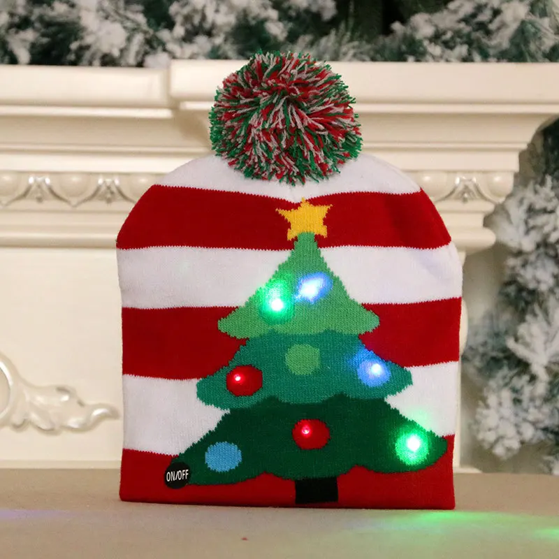 MB1 2024 Design LED Christmas Sweater Hat Light up Xmas Beanie Knitted Cap Unisex Winter Hat Christmas Hats