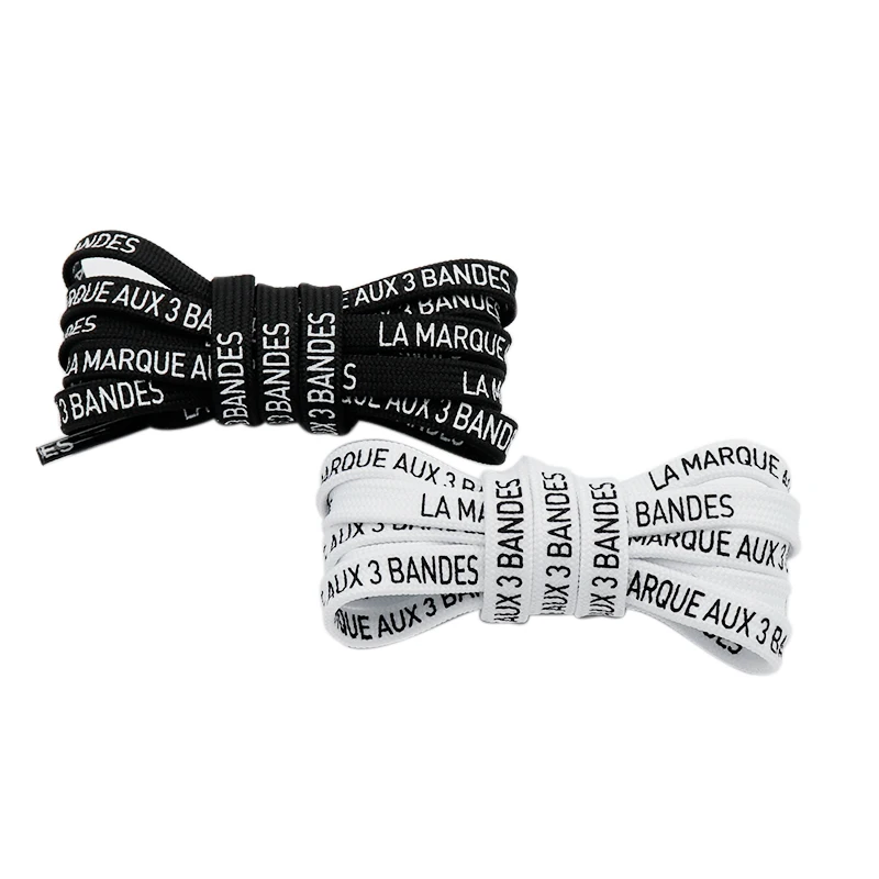 Weiou shoestings company Milk White flat shoelaces black ink printed letter any length could make custom colors