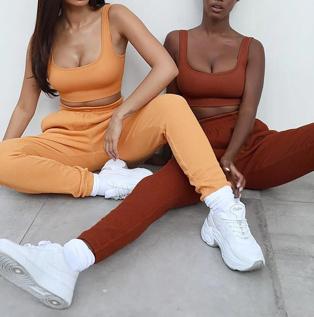 
Crop Top Cotton 2 Piece Joggers Set Women 
