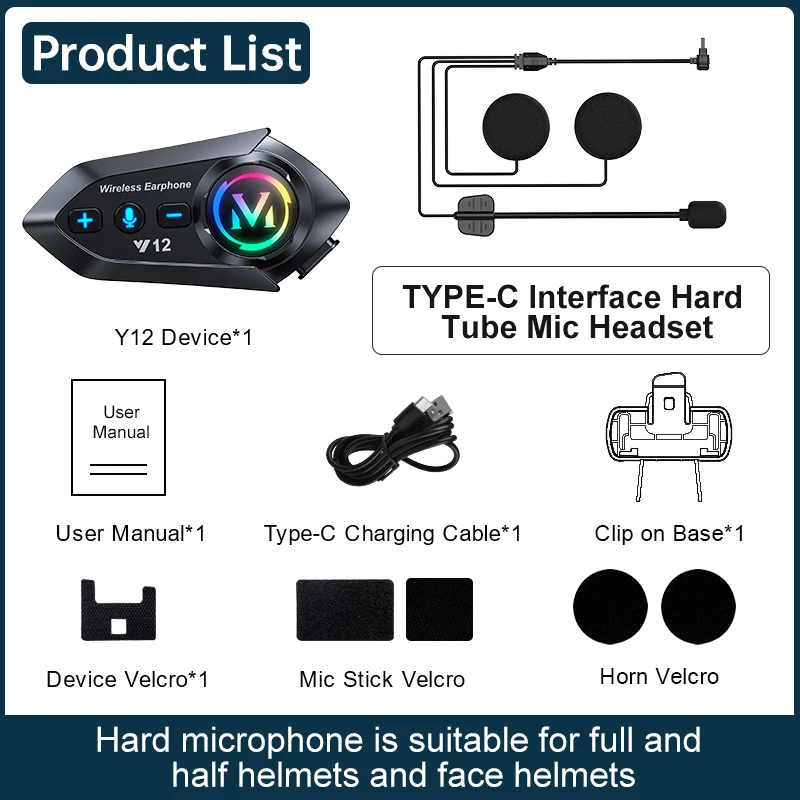 Y12 best motorcycle bluetooth headset without helmet wireless motorcycle helmet headset china