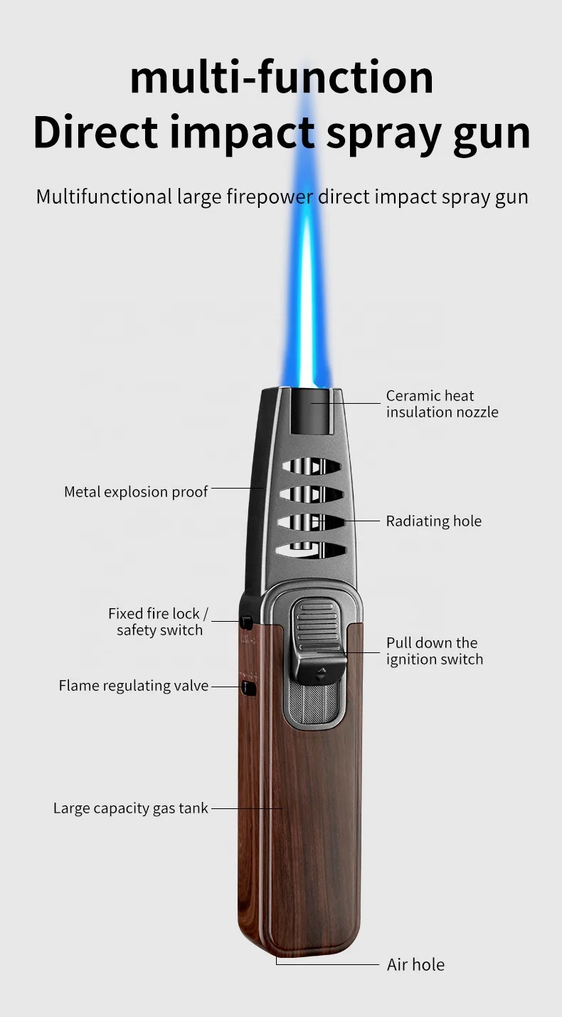 Creative Custom Logo Inflatable Cigar Pen Torch Lighters Butane Gas Refillable Metal Windproof Blue Flame Jet Torch Lighter