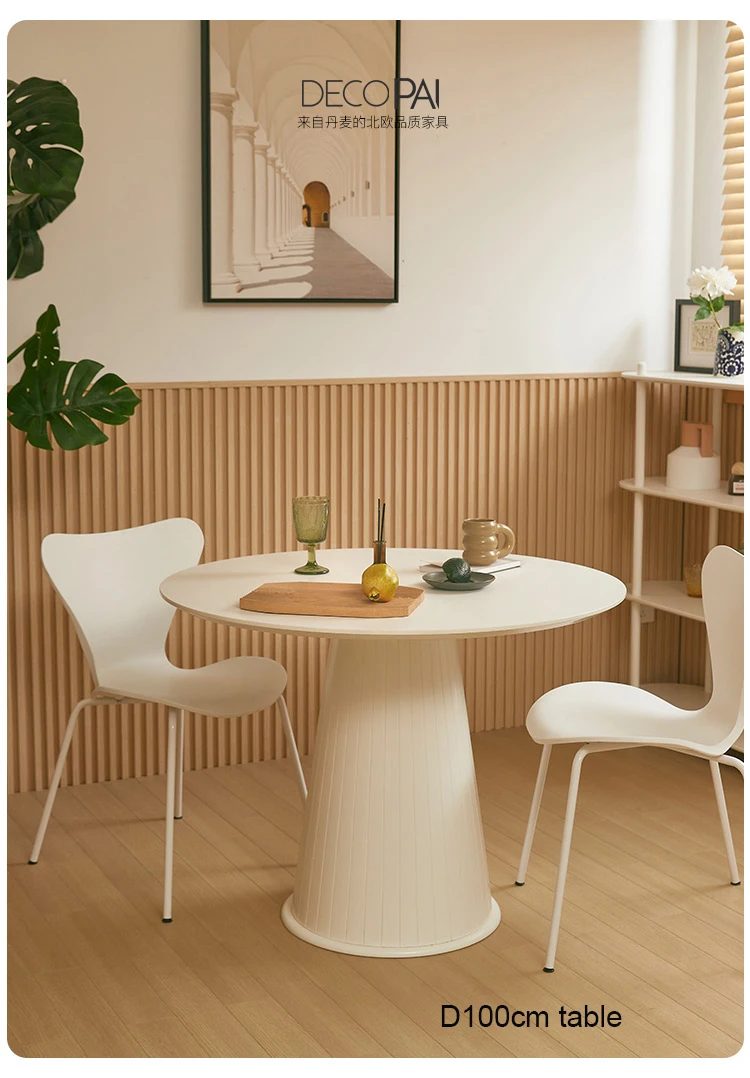 Nordic modern classic MDF white round top bell leg base luxurious big dining table for dining room living room