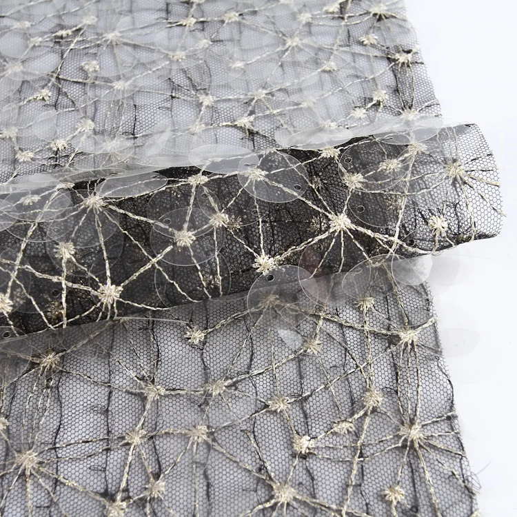 Vintage design textiles net tulle sequin fabric luxury large sequin fabric